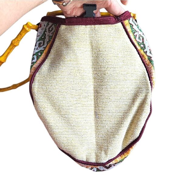 Colorful Handmade Aztec Printed Handbag with Bamboo Handle‎ - Picture 2 of 6